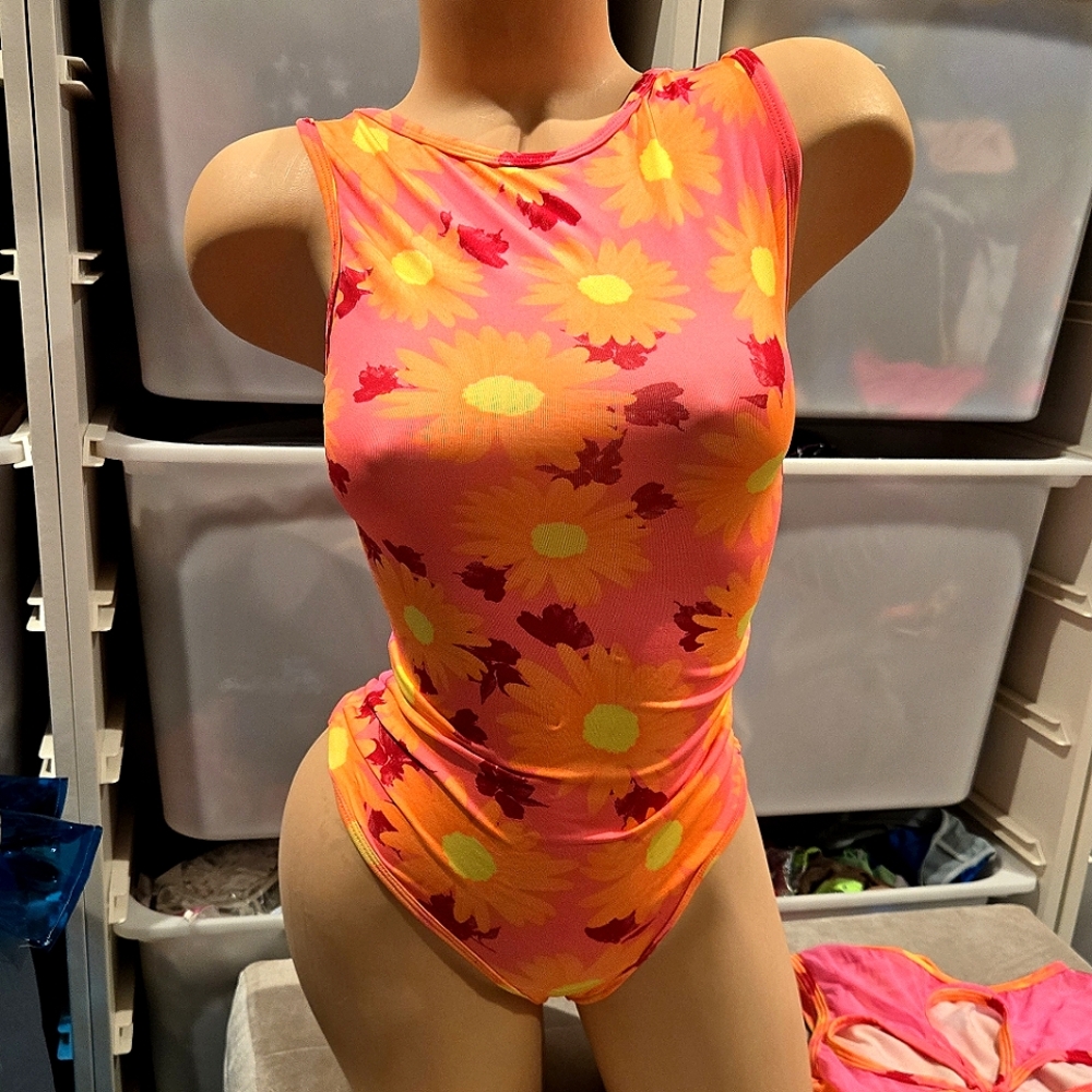 Festival wear Neon floral bodysuit